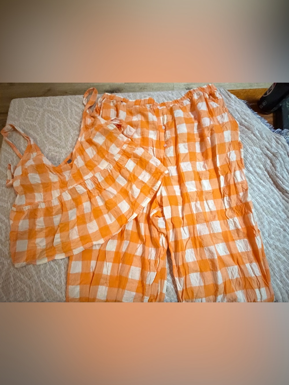 Anthropologie Orange and Cream Gingham  Set